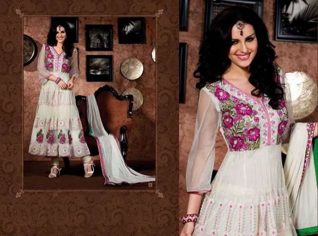 Bollywood Salwar Creme weiß Net Churidar Kameez mit Dupatta